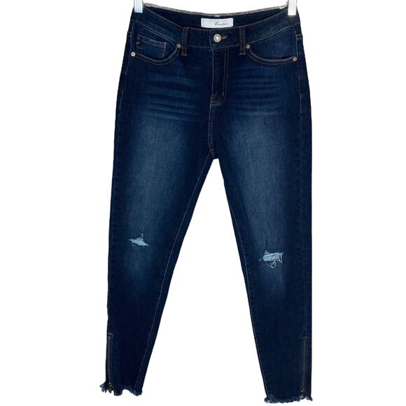 KanCan Jeans Skinny Marisa-Jay Zipper Ankle  7/27 Raw Hem Ripped Torn Dark NEW - Picture 1 of 16
